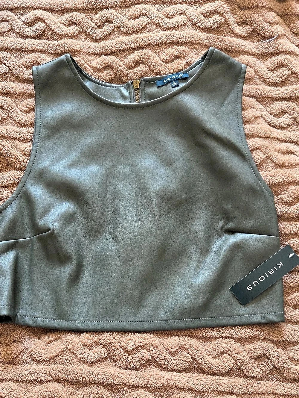 KIRIOUS Faux Leather Crop Top Green Size Medium